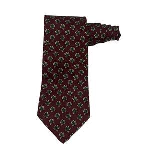 1990s Brooks Brothers Men’s Tie Holly Design Maroon Background Silk USA 57”